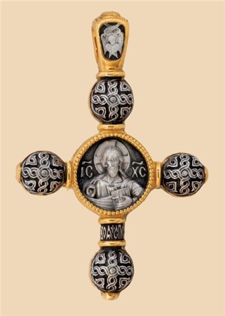 нательный православный крестик из серебра с позолотой купить в Москве