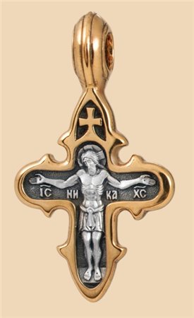 Серебряный нательный крестик Распятие - Божия Матерь Ассунта