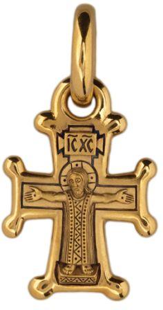 серебряный крестик Распятие - Божия матерь Оранта
